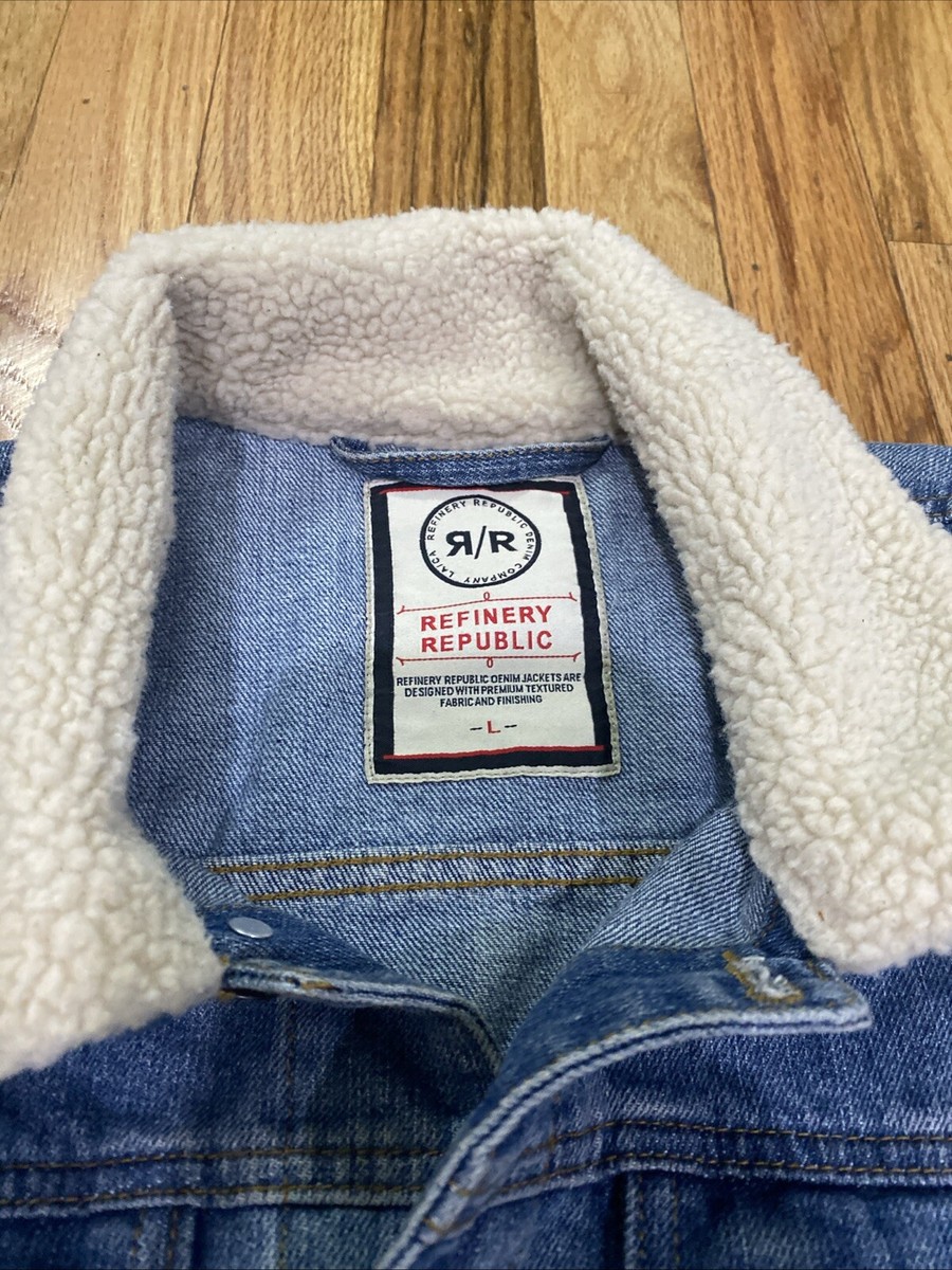 REFINERY REPUBLIC R/R Mens Jean jacket Sherpa Lined Collar Denim