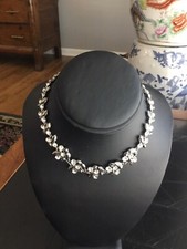 Silver Tone Clear  Dark Rhinestone Collar Choker Style Necklace
