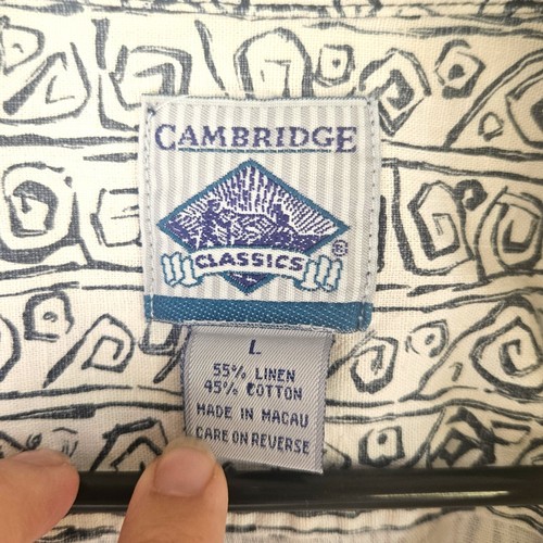 Vintage Cambridge Classics Short Sleeve Shirt Mens Large White Button Up Linen - Picture 5 of 7