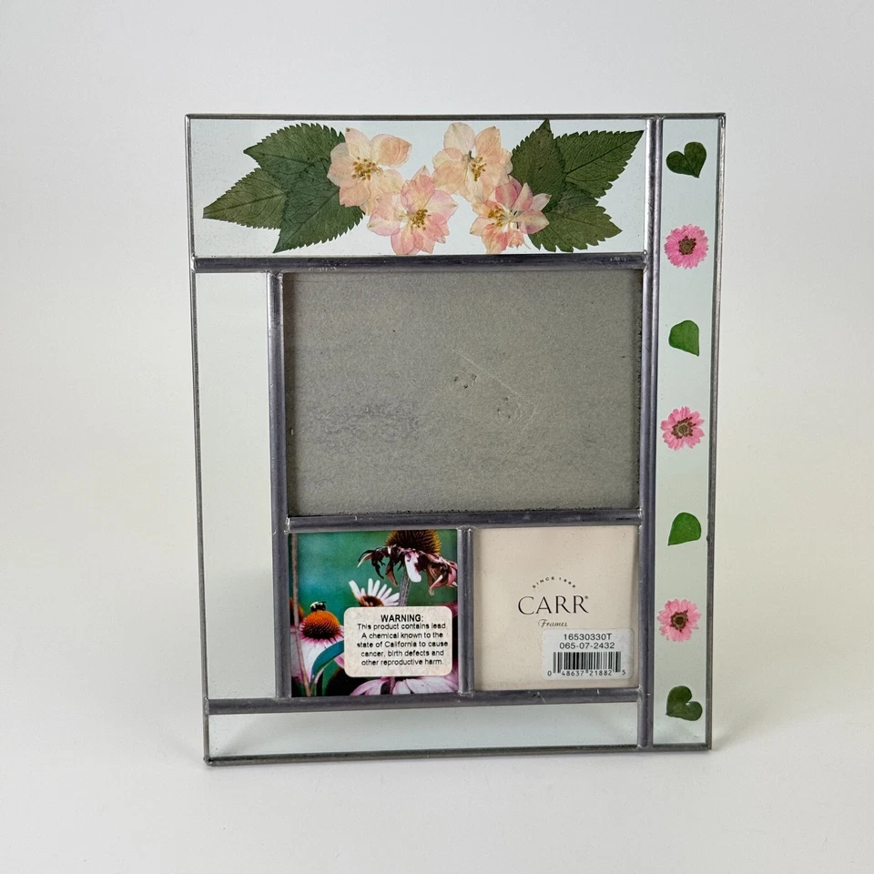 (2) Picture Frames 3.5x5 Collage Pressed Flower Leaded Glass Cottage - Image 2 of 4