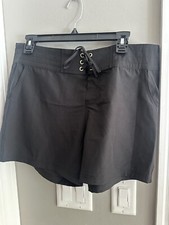 La Blanca Women's Black Swim Cover-Up Shorts Size Large Tie Closure Gold Accent