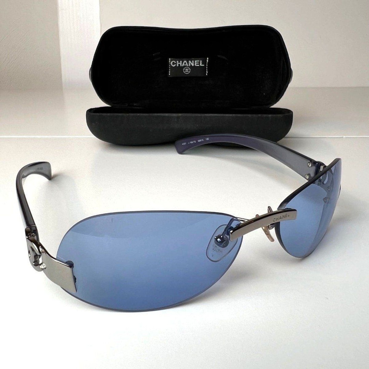 Vintage Chanel Frameless CC Logo Sunglasses Blue and Purple | eBay
