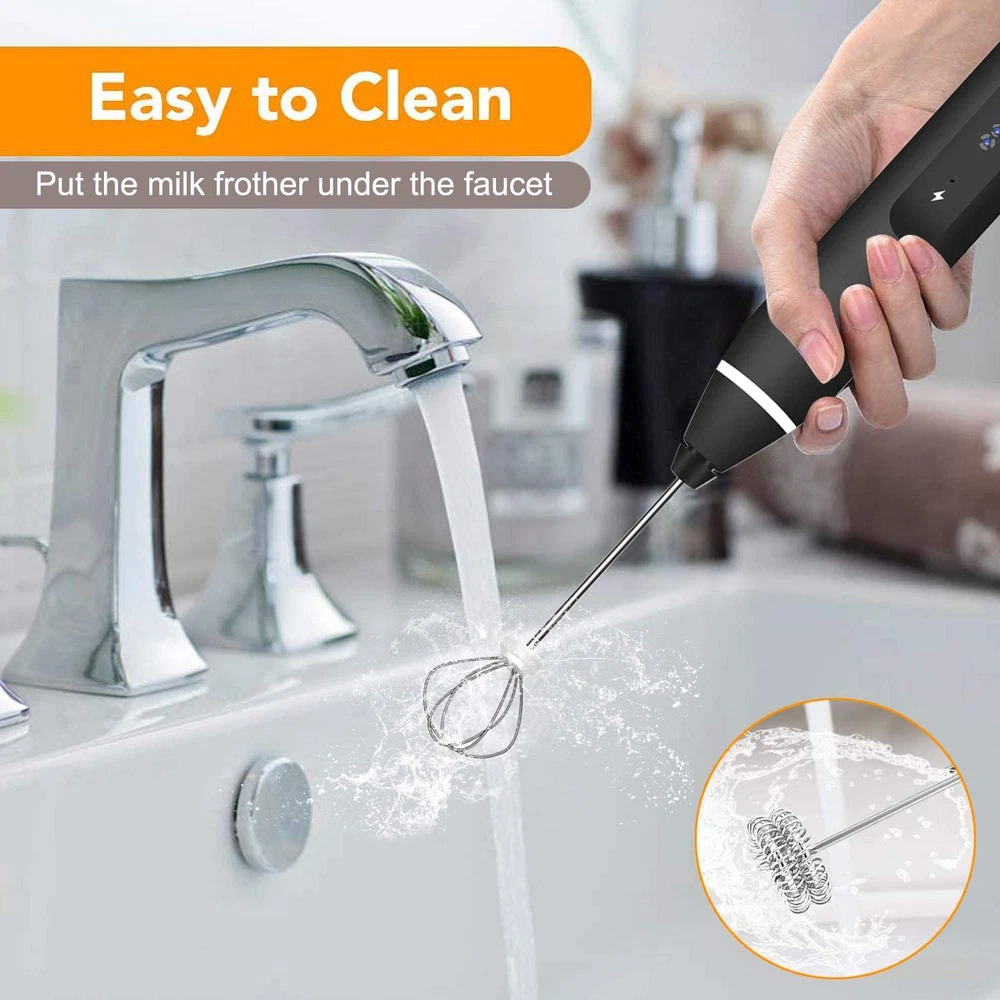 Milk Frother Handheld,  Rechargeable Whisk Drink Mixer for Coffee with Art Stenc