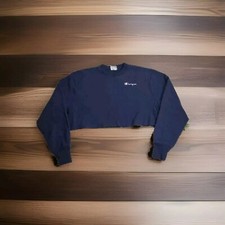 Champion Reverse Weave Crop Top Sweatshirt Women's Large Navy Crewneck Cropped