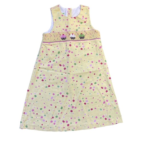 Vintage Candyland Smocked Cupcake Sleeveless Dress Girls 6 Colorful Polka Dot