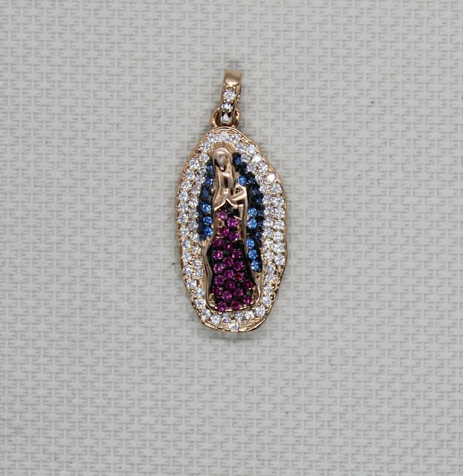 CIONDOLO ARGENTO MADONNA DI GUADALUPE RAMATO ZIRCONI BIANCHI MM 12X33 EXPLOIT - Immagine 2 di 4