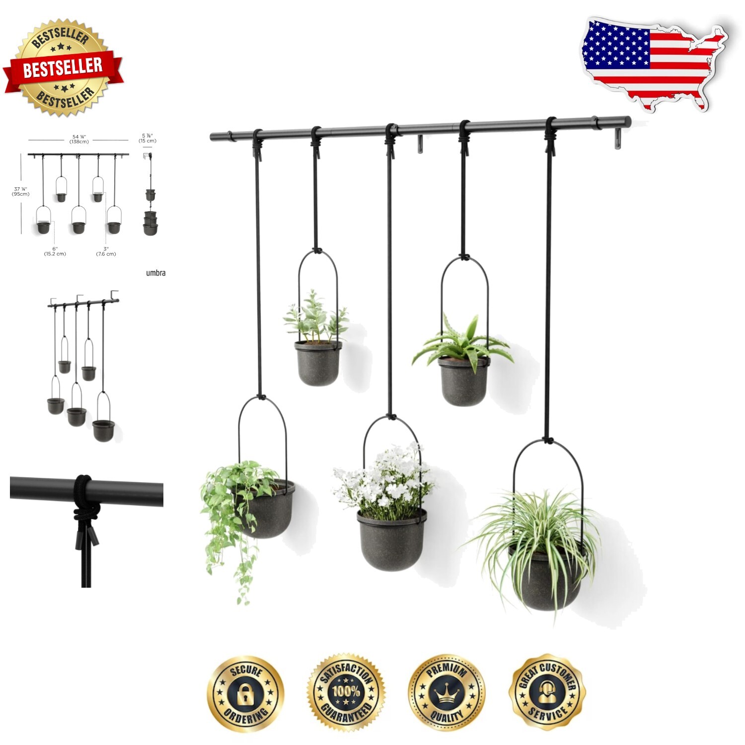 Triflora Adjustable Hanging Planter Set - Maximize Your Window Space Stylishly