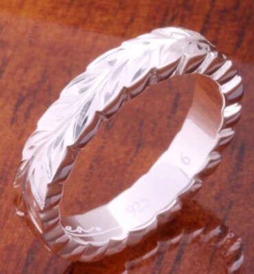 Sterling Silber Maile Blatt Cut Out Rand Ring 4mm