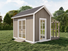 14' x 14' Garden Shed Plans ,Timber Frame Greenhouse with Storage ,Blueprints