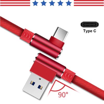 Type C To USB Cable 90° Right Angle Fast Charger Cord For Samsung iPhone 15 16