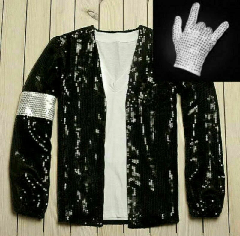 Costume Classico Uomo Bambini Michael Jackson Billie Jean MJ  Giacca/Pantaloni/Gu