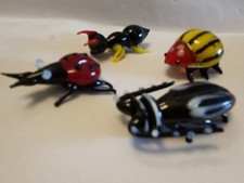 Juego de 4 figuras en miniatura de vidrio artístico insectos Ladybug hormiga escarabajo cucaracha insectos