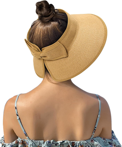 Beach Hats for Women, Packable Sun Hat Womens, Summer Visor Sun Hat, Straw Hats - Picture 8 of 12