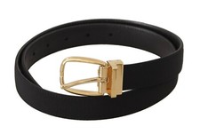 DOLCE & GABBANA Belt Black Canvas Leather Gold Metal Buckle s. 80cm / 32in
