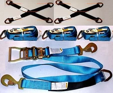 4 Sets Axle Straps Car Hauler Trailer Auto Tie Down Ratchet Straps Tow Kit BLUE