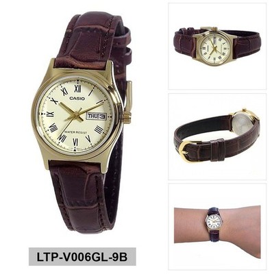 Casio Damenuhr Edelstahl Lederband Quarz LTP-V006GL-9B