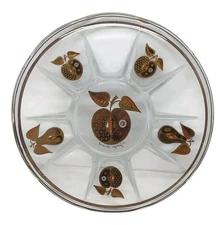 VTG Georges Briard Round Clear Glass Divided Tray Forbidden Fruit Apple Pear 11"