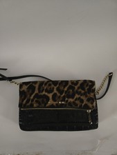 Black And Leather Leopard  MichaelKors  Purse. Medium Large. Flap Clutch ...
