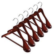 High-Grade Wide Shoulder Wooden Hangers with Non Slip Pants 6 Pack Cherry Wood