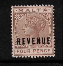 Malta QV Revenue - Duty Stamp 4d brown MM Mint