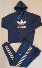 New Men's Adidas Originals Trefoil Fleece Sweatsuit Navy  White  Size Large