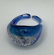 AG155-2 Art Glass Ring Blue Silver Size 10.25 Statement Piece