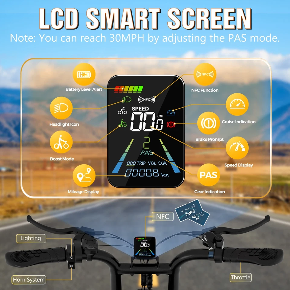 Bicicleta eléctrica Fat Tire de 20" pico 1500 W bicicleta eléctrica todoterreno 65 millas 30 MPH bicicleta de montaña Foto 3 de 4