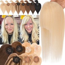 Clip In Remy Human Hair Piece Topper Women Toupee w/Bangs Hairpiece Middle Part