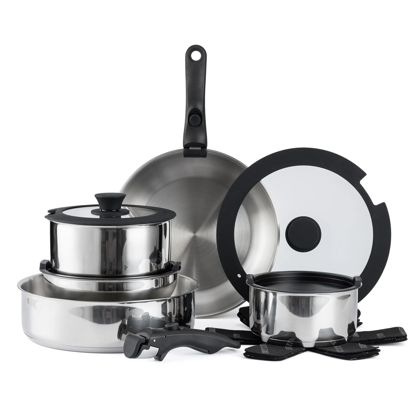 Cookware Set with Removable Handle, Oven & RV Safe Pots and Pans Set, Stainle...