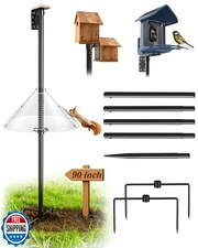 Bird Feeder Pole with Squirrel Baffle - 90 Inch Bird House Pole f