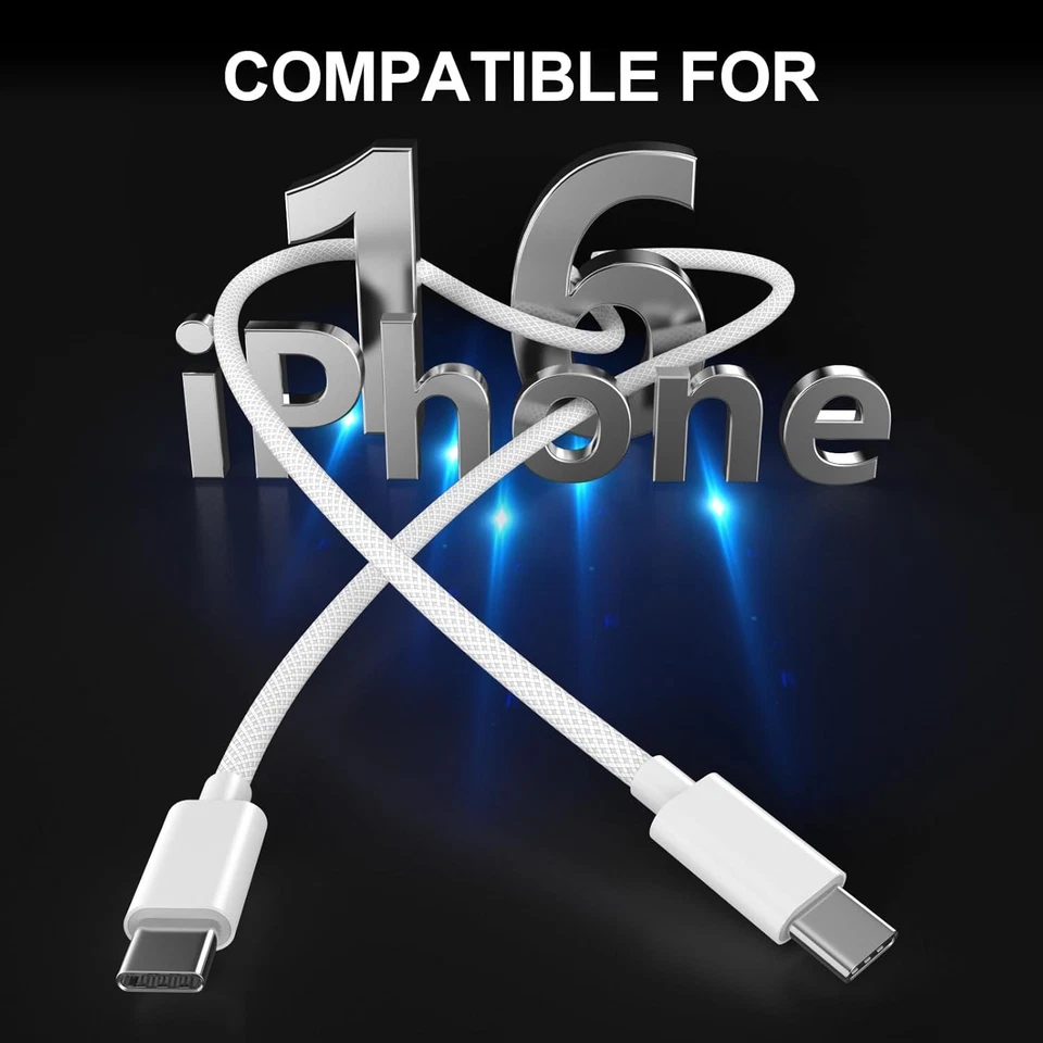 Braided USB C to USB C Cable PD 60W Fast Charger For iPhone 15/16/17 Samsung Lot - Image 3 of 4