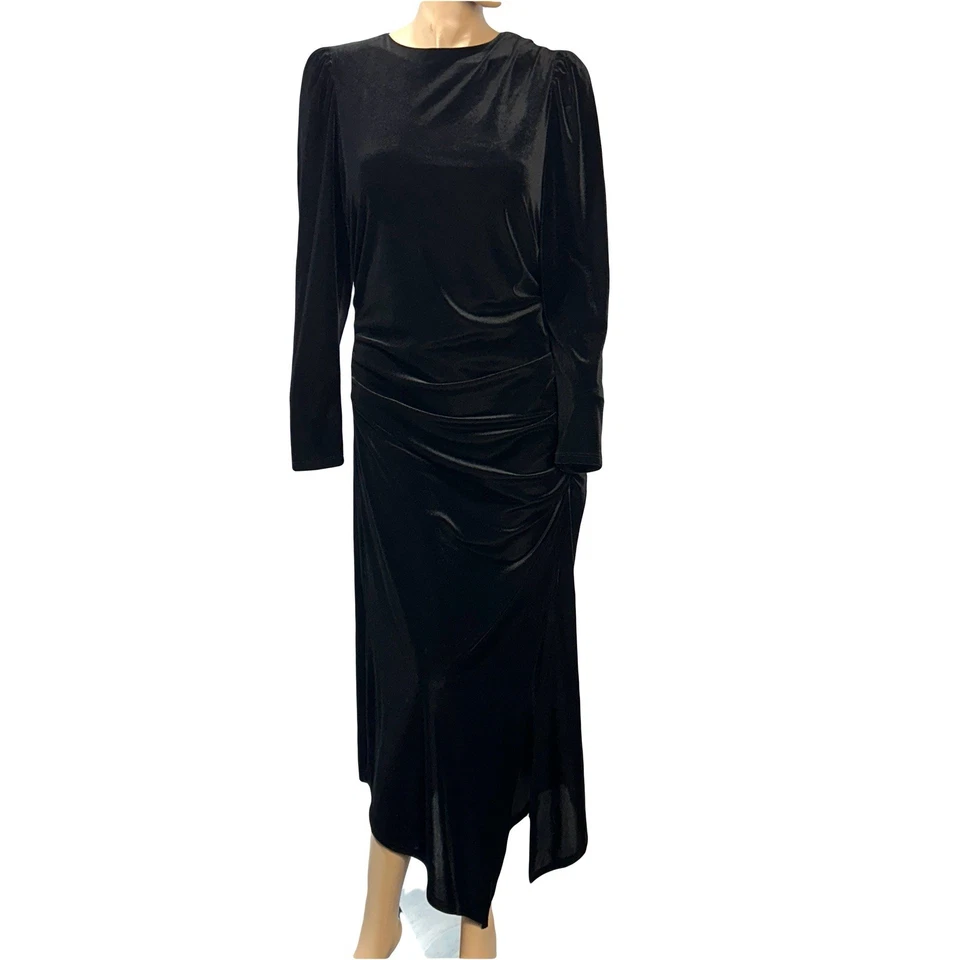 Express Black Velvet Midi Dress L Long Sleeve 90s Y2K Goth Grunge Whimsigoth - Image 2 of 4
