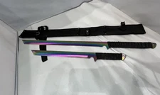 2 PC Black NINJA MACHETE SWORD ZOMBIE TACTICAL SURVIVAL KNIFE Fixed Blade