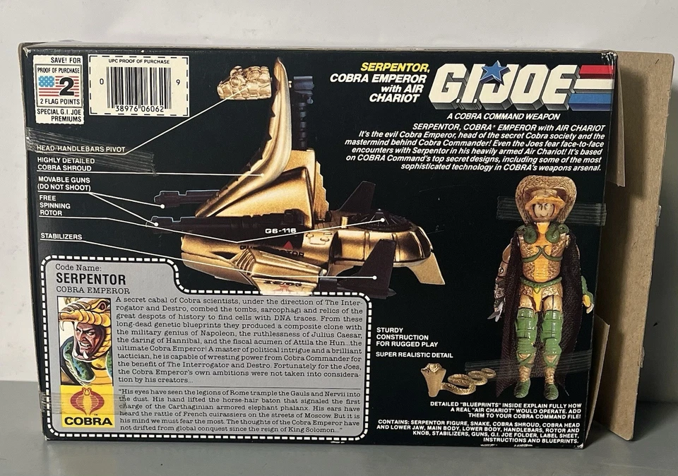 GI Joe “Serpentor, Cobra Emperor w/ Air Chariot” Cobra (vintage 1985) ~NEW - Image 3 of 4