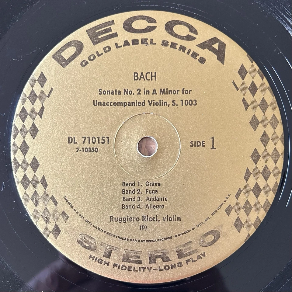 Ricci Violin Bach Sonata & Partita No. 2 Unaccompanied Decca DL 710151 Stereo NM - Image 3 of 4