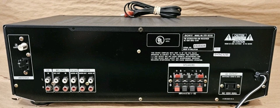 Sony STR-DE135 - 2 Channel AM FM Stereo Receiver System 100 Watts Per Ch -TESTED - Image 2 of 2
