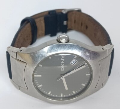 Vintage Men Dkny Watch Ny3105 Silver Steel Case Leather Band  display picture 2