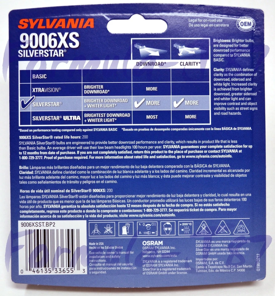 Sylvania Silverstar 9006XS HB4A 55W Dos Bombillas Cabeza Luz Luz Luz Luz Baja Actualización Lámpara Foto 3 de 4