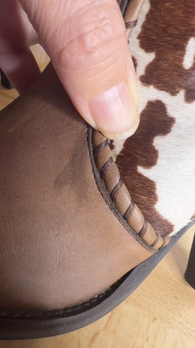 Botas Gianni Bini Piel Piel Vaca Estampado Rodilla Tacón Alto Borla Occidental Talla 8.5M Rodeo - Imagen 15 de 16
