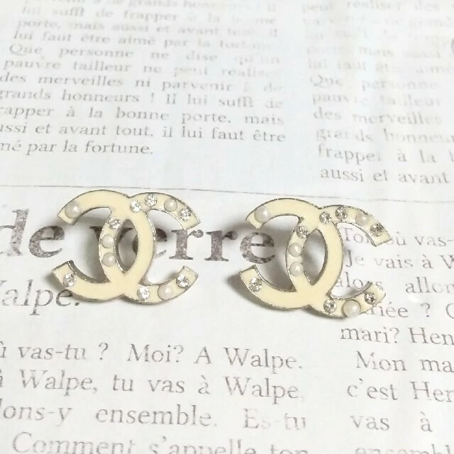 CHANEL Ohrringe Cc Logo Licht Gold Perle Strass 07A - Bild 2 von 4