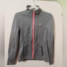 Spyder Gray Pink Zip Up Long Sleeve Jacket Metallic Logos Zip Pockets Athleisure