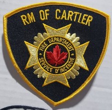 CANADA MANITOBA RM OF CARTIER F.D. FIRE DEPARTMENT SERVICE INCENDIE PATCH BADGE