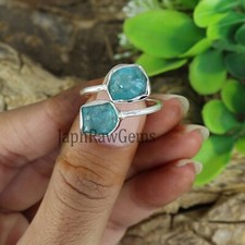 Raw Apatite Ring Sterling Silver Adjustable Healing Crystal Uncut Gemstone Ring