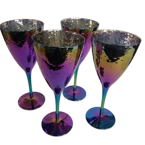 4 Sienna Stem Wine Handmade Rainbow Iridescent Champagne Glasses 380m Barware 9" - Picture 6 of 17