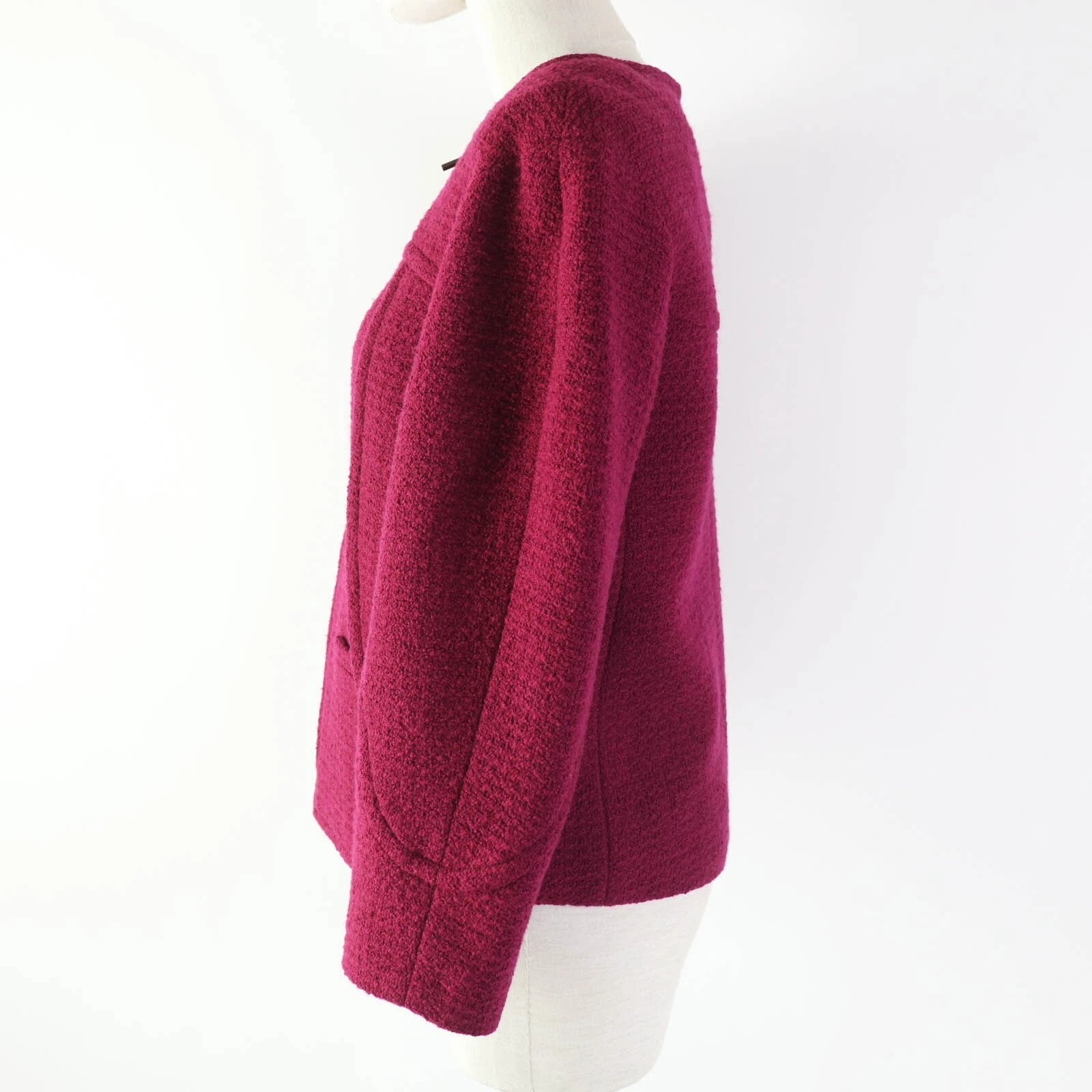 Giacca CHANEL P50305 tweed senza colletto zip 34 viola donna