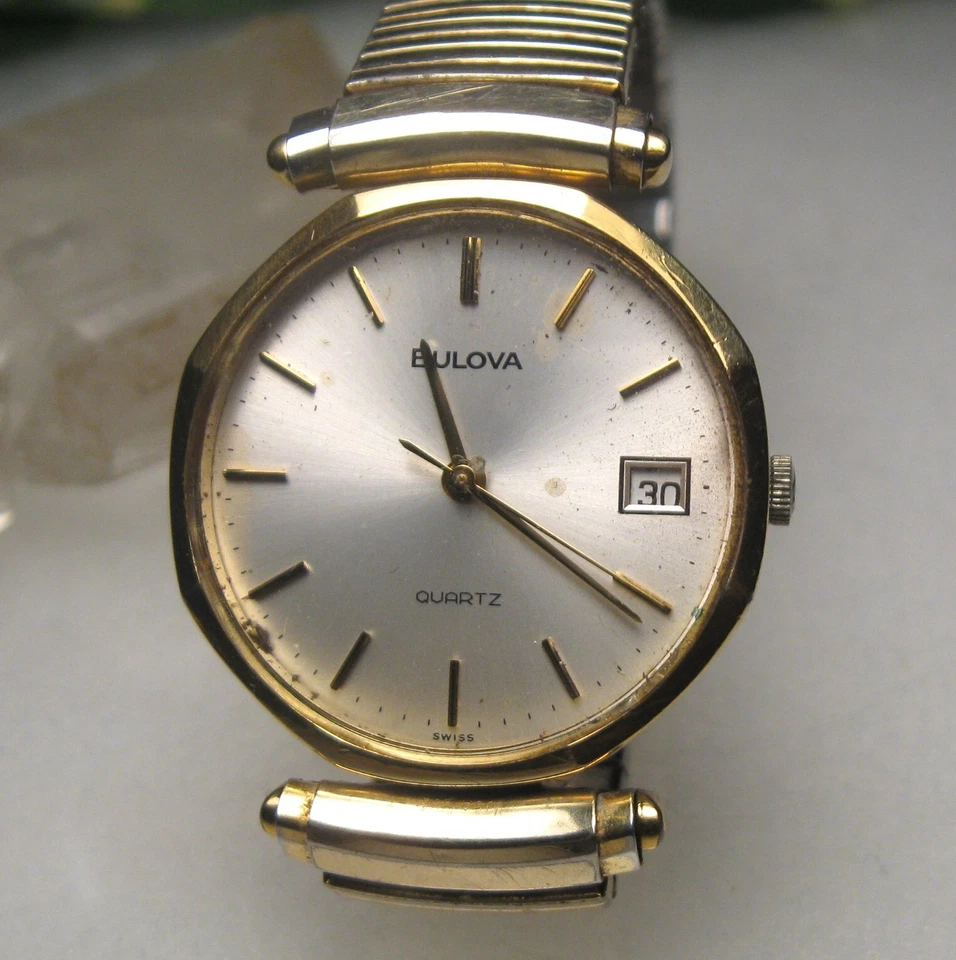 RELOJ PULSERA BULOVA SWISS MADE N9 1979 DEFECTUOSO de colección para hombre con fecha elegante G3D Foto 4 de 4