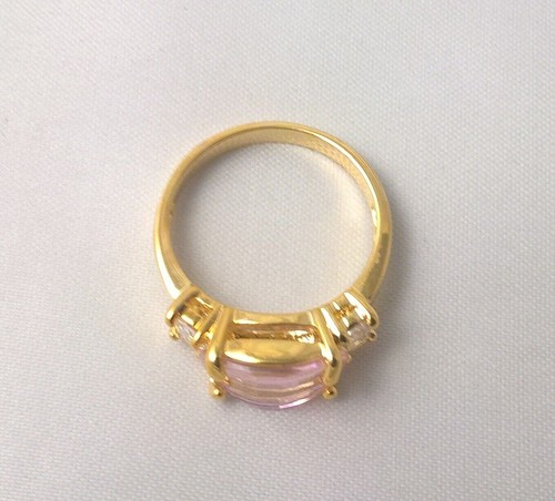 G-Filled Womens 18k yellow gold simulated diamond pink sapphire ring bling curve - Picture 8 of 8