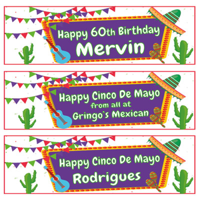 2 PERSONALISED MEXICAN FIESTA BIRTHDAY PARTY BANNERS - ANY NAME/AGE OR ...