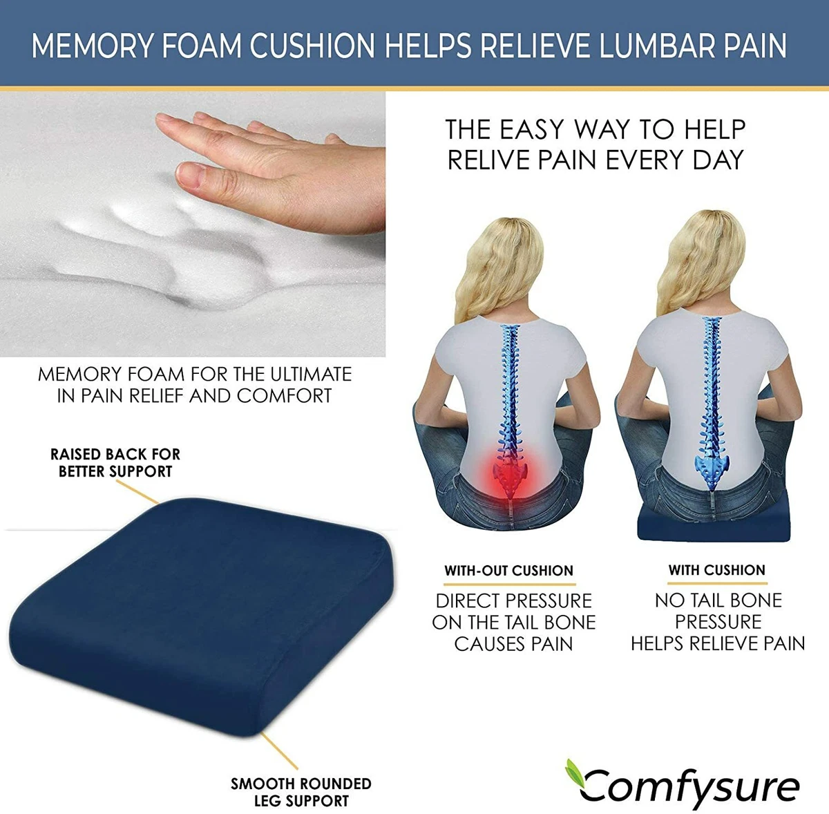 Comfysure Extra Large Wheelchair Seat Cushion - Firm Memory Foam Chair Pad for Wheelchair Recliner Office Car & Bariatric Overweight Users 19x17x3