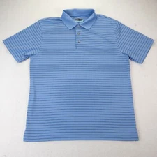 PGA Tour Mens Shirt Blue Black Large Striped Collared Polo Golf TShirt Casual